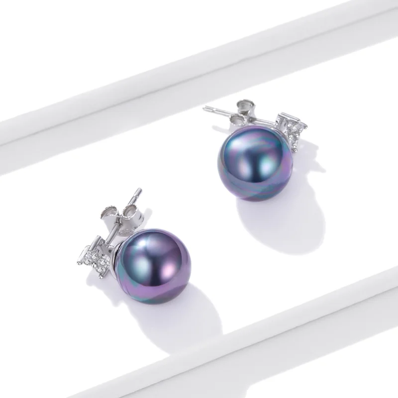 (image for) Pandora Style Shiny Beads Stud Earrings - BSE498 - View 4