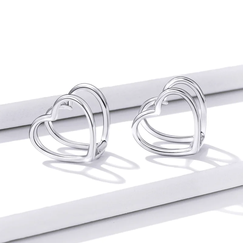 (image for) Pandora Style Simple - Double Heart Stud Earrings - BSE501 - View 2