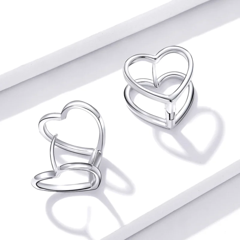 (image for) Pandora Style Simple - Double Heart Stud Earrings - BSE501 - View 3