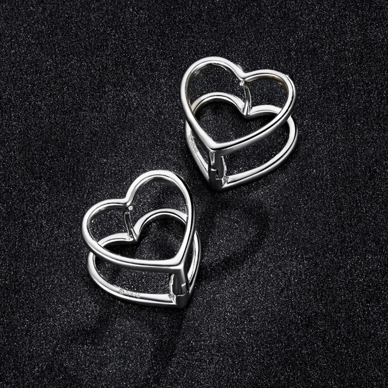 (image for) Pandora Style Simple - Double Heart Stud Earrings - BSE501 - View 5