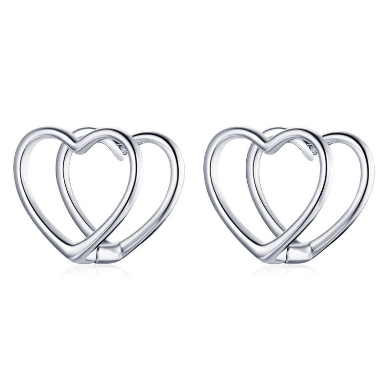 (image for) Pandora Style Simple - Double Heart Stud Earrings - BSE501 - Product Image