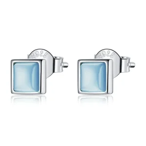 (image for) Pandora Style Simple Geometry - Blue Cat's Eye Stud Earrings - SCE1269-BU