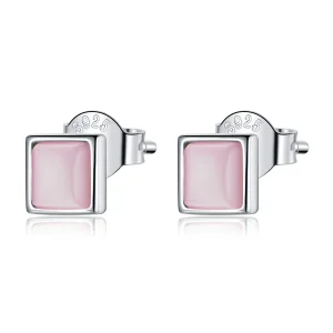 (image for) Pandora Style Simple Geometry - Pink Cat's Eye Stud Earrings - SCE1269-PK