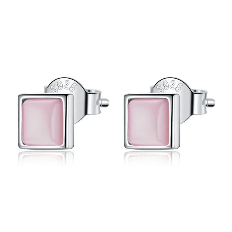 (image for) Pandora Style Simple Geometry - Pink Cat's Eye Stud Earrings - SCE1269-PK - Product Image
