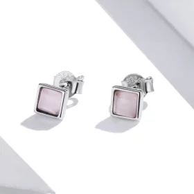 Pandora Style Simple Geometry - Pink Cat's Eye Stud Earrings - SCE1269-PK Pandora Style Simple Geometry - Pink Cat's Eye Stud Earrings - SCE1269-PK