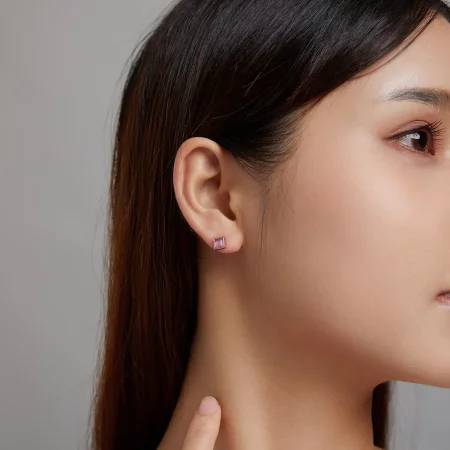 Pandora Style Simple Geometry - Pink Cat's Eye Stud Earrings - SCE1269-PK