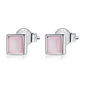 Pandora Style Simple Geometry - Pink Cat's Eye Stud Earrings - SCE1269-PK
