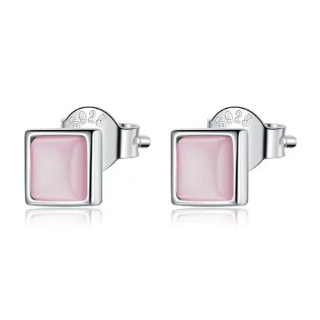 Pandora Style Simple Geometry - Pink Cat's Eye Stud Earrings - SCE1269-PK