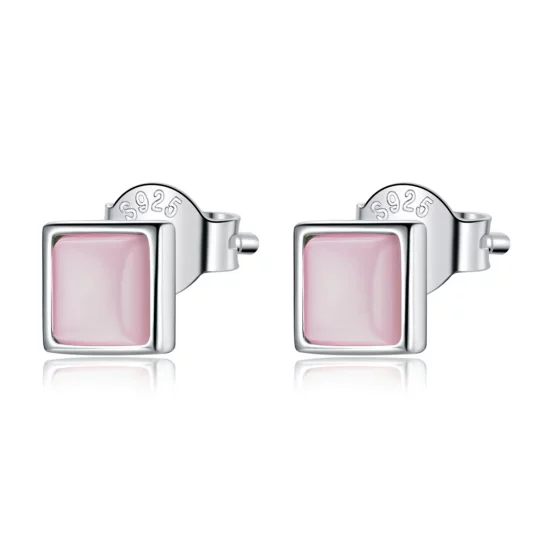 Pandora Style Simple Geometry - Pink Cat\'s Eye Stud Earrings - SCE1269-PK