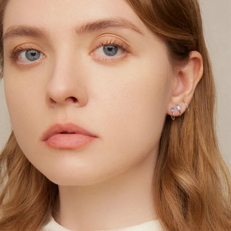 (image for) Pandora Style Simple Inlaid Stone Stud Earrings - SCE1463 - View 6