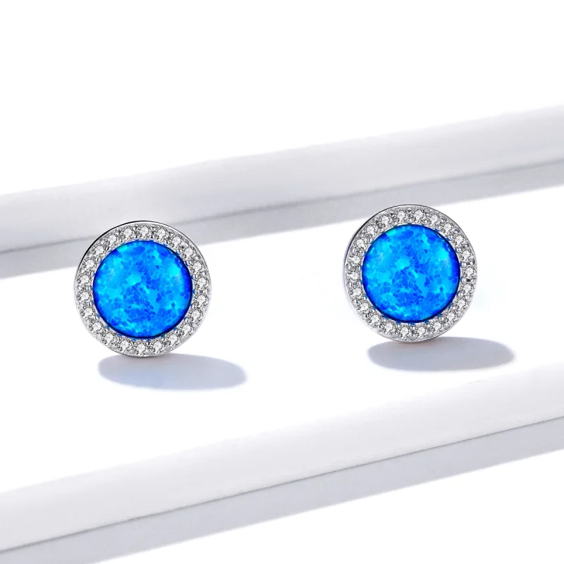 (image for) Pandora Style Simple Opal Stud Earrings - BSE467 - View 2