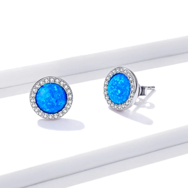 (image for) Pandora Style Simple Opal Stud Earrings - BSE467 - View 3