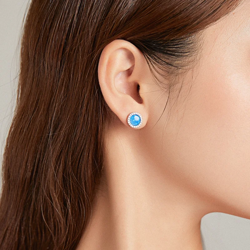 (image for) Pandora Style Simple Opal Stud Earrings - BSE467 - View 7