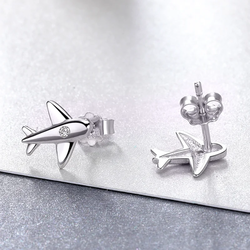 (image for) Pandora Style Small Airplane Stud Earrings - VSE153 - View 4