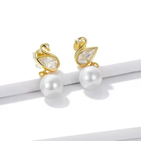 Pandora Style Swan Shell Beads Stud Earrings - BSE548 Pandora Style Swan Shell Beads Stud Earrings - BSE548