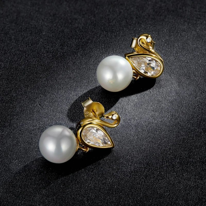 (image for) Pandora Style Swan Shell Beads Stud Earrings - BSE548 - View 5