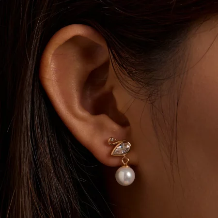 Pandora Style Swan Shell Beads Stud Earrings - BSE548