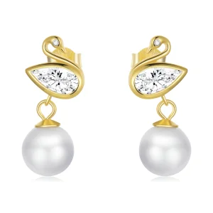 Pandora Style Swan Shell Beads Stud Earrings - BSE548 (image for) Pandora Style Swan Shell Beads Stud Earrings - BSE548