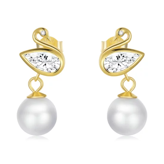 Pandora Style Swan Shell Beads Stud Earrings - BSE548