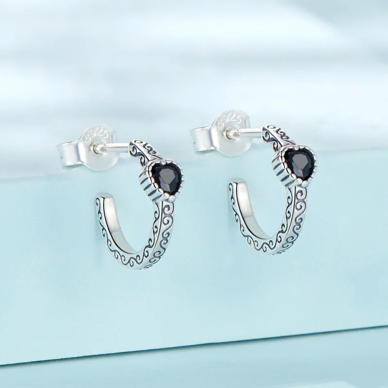 (image for) Pandora Style Vintage Black Zircon Stud Earrings - SCE1520 - View 2