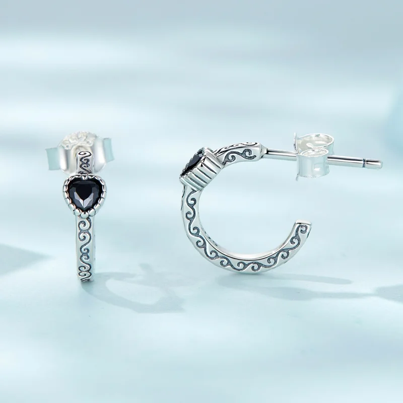 (image for) Pandora Style Vintage Black Zircon Stud Earrings - SCE1520 - View 3