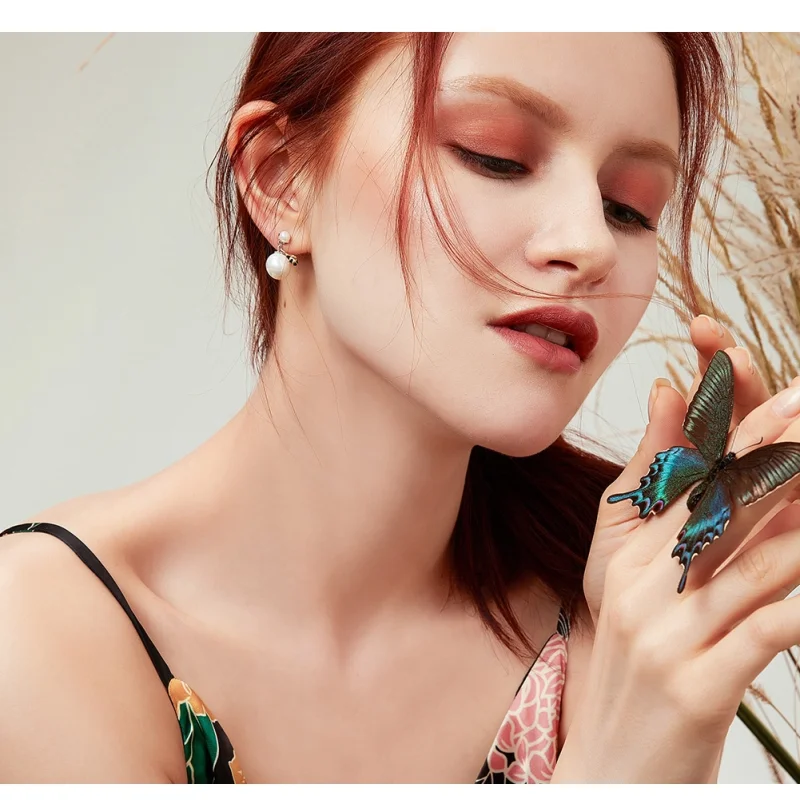 (image for) Pandora Style Woman Bee and Pearl Stud Earrings - SCE232 - View 3