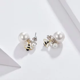 Pandora Style Woman Bee and Pearl Stud Earrings - SCE232 Pandora Style Woman Bee and Pearl Stud Earrings - SCE232