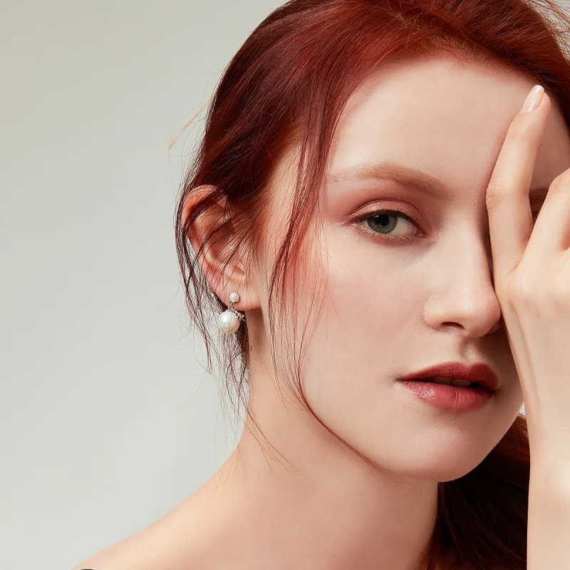 (image for) Pandora Style Woman Bee and Pearl Stud Earrings - SCE232 - View 9