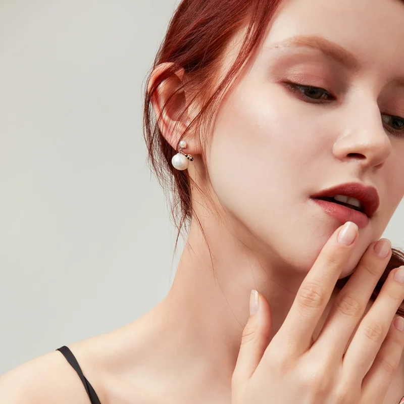 (image for) Pandora Style Woman Bee and Pearl Stud Earrings - SCE232 - View 10