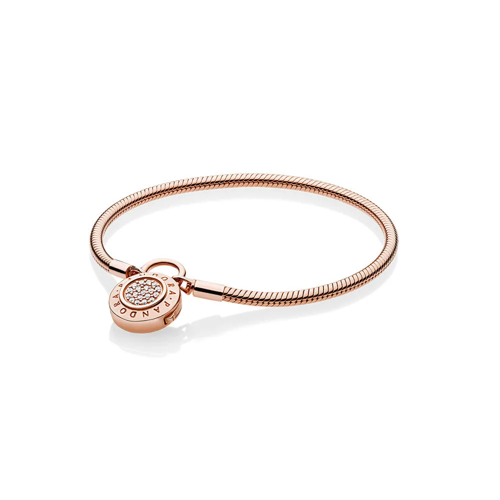 Smooth PANDORA Rose™ Bracelet, Signature Padlock, Clear CZ - 587757CZ