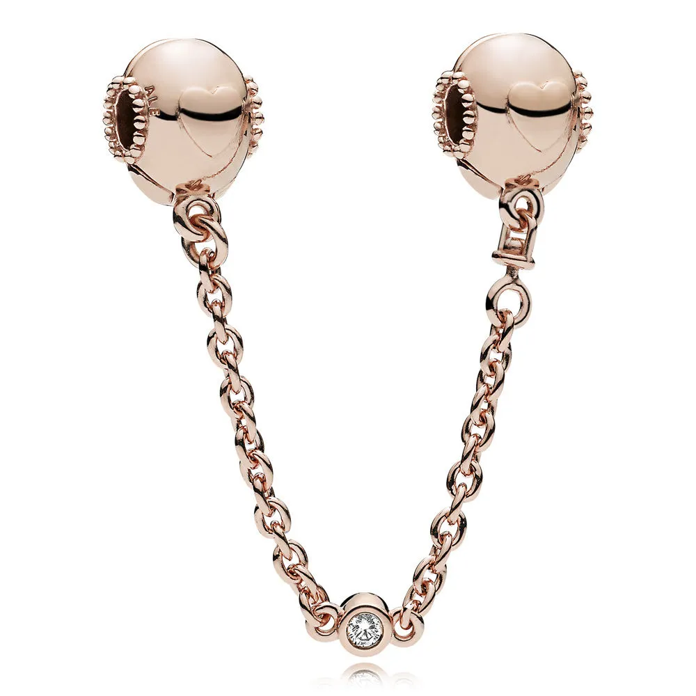 embossed hearts safety chain pandora rose clear cz 787636cz