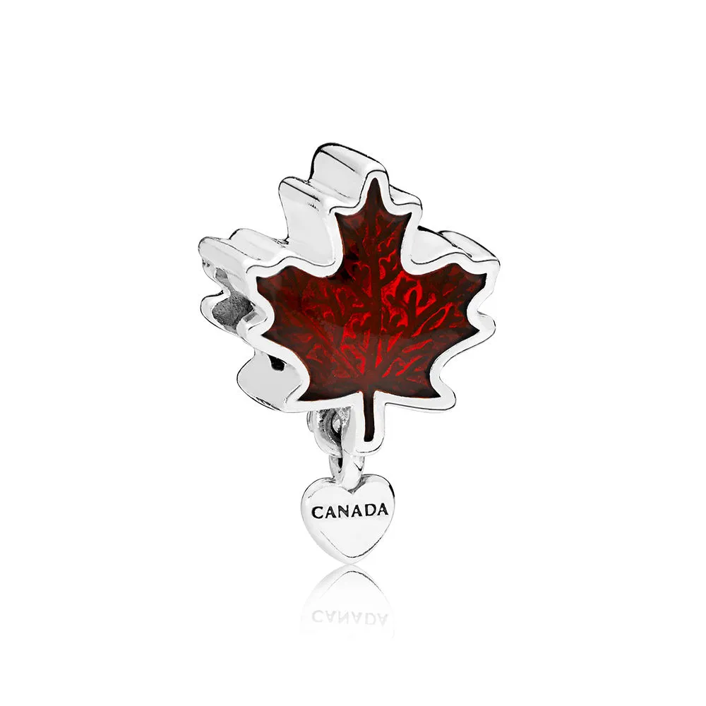 pandora maple leaf silver charm with red enamel 797207en07