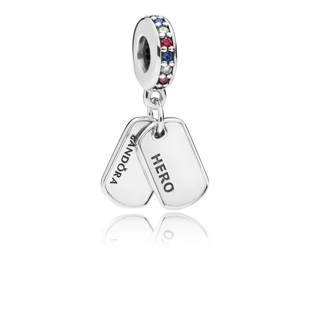 Hero Dog Tag Multicolor CZ Dangle Charm