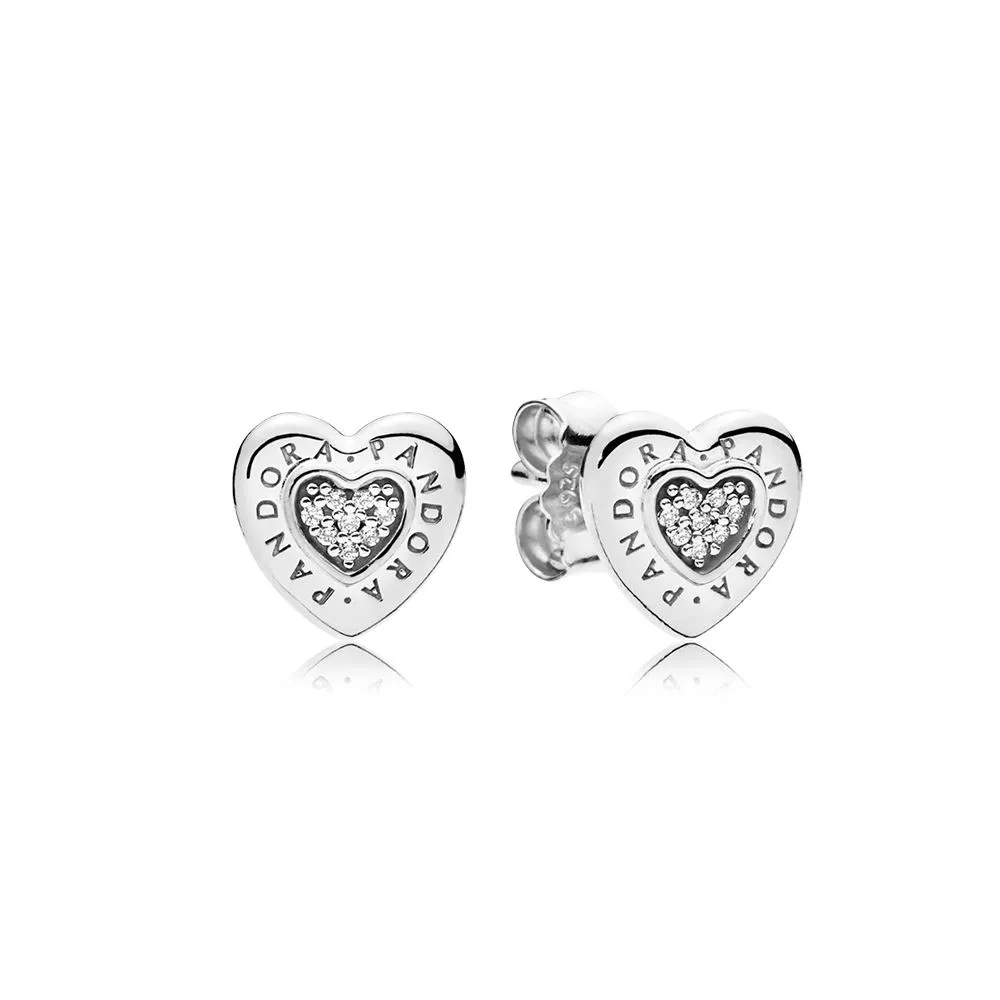 PANDORA Signature Heart Stud Earrings, Clear CZ - 297382CZ
