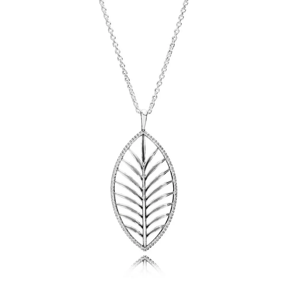 PANDORA Tropical Palm Pendant Necklace, Clear CZ - 390370CZ