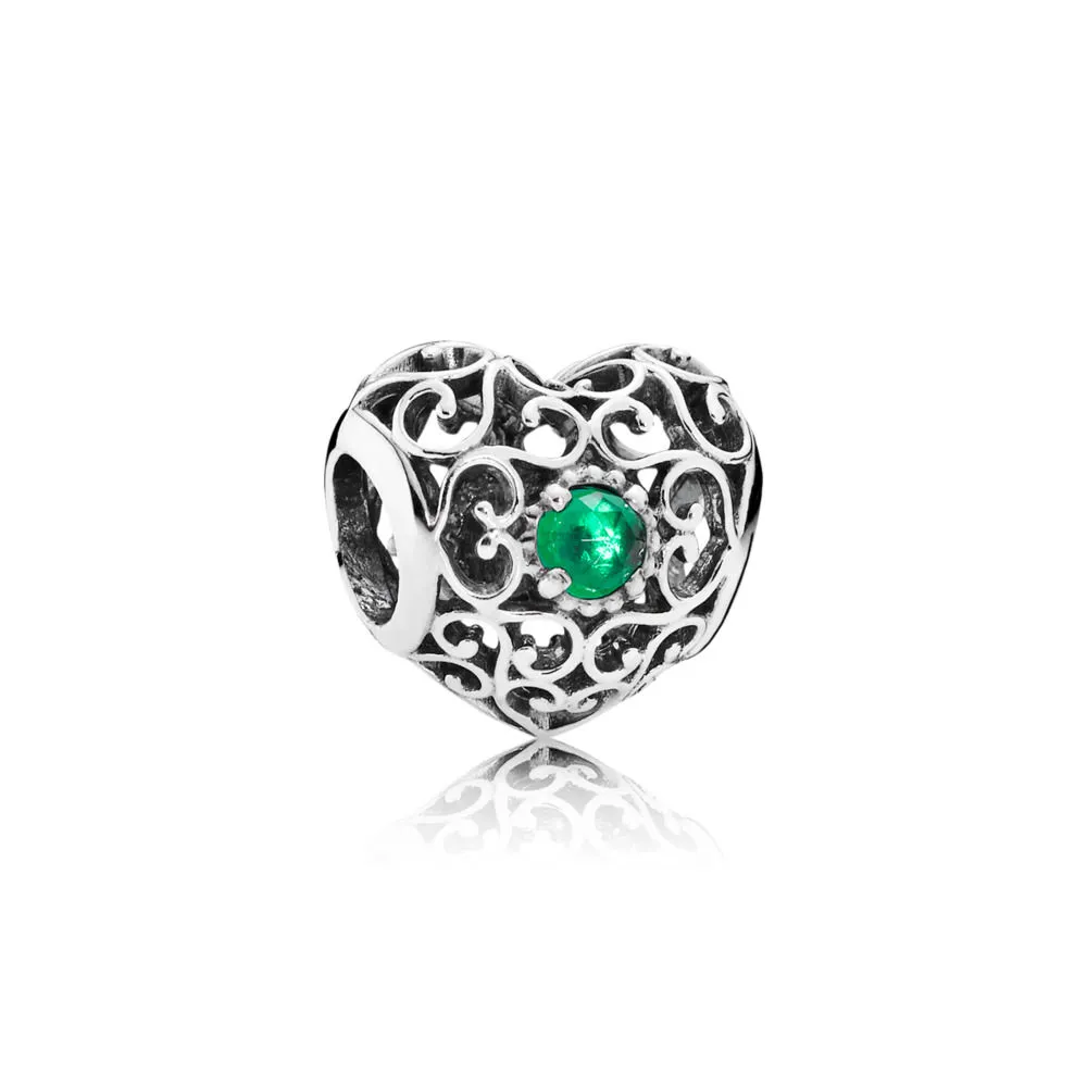 PANDORA May Signature Heart Charm, Royal Green Crystal - 791784NRG