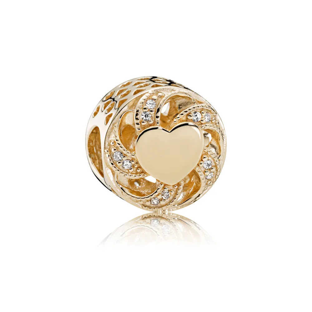 PANDORA Ribbon Heart Charm, 14K Gold & Clear CZ - 751004CZ