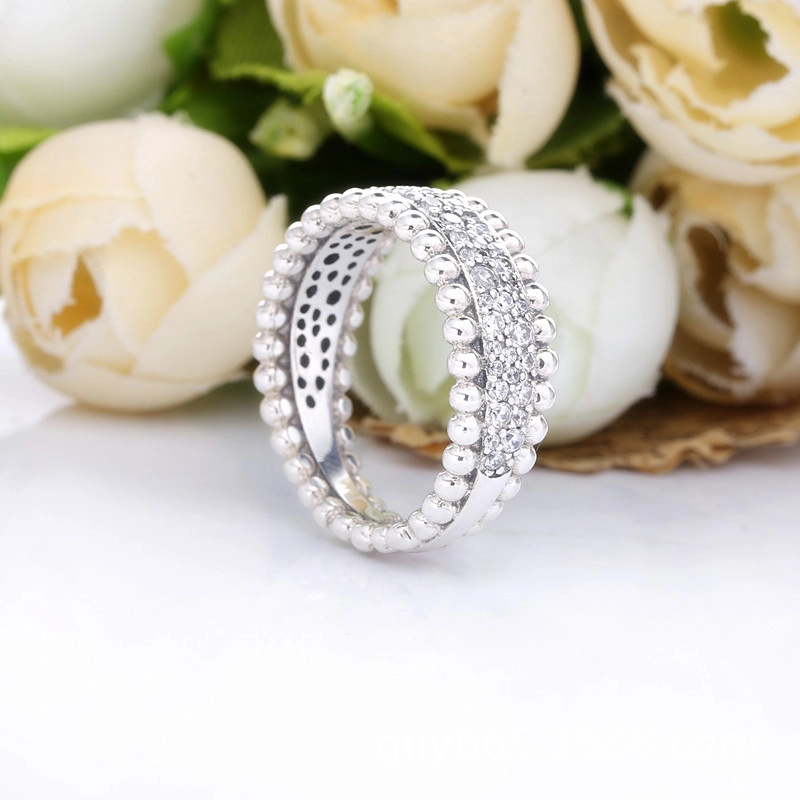 (image for) PANDORA Beaded Pavé Band Ring - 198676C01 - View 3