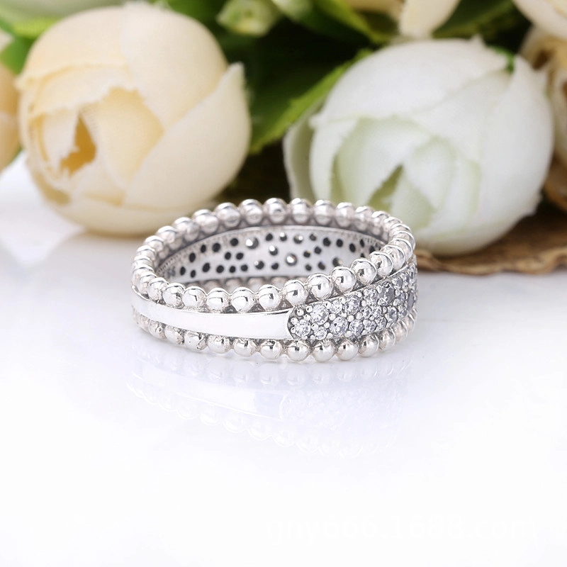 (image for) PANDORA Beaded Pavé Band Ring - 198676C01 - View 4