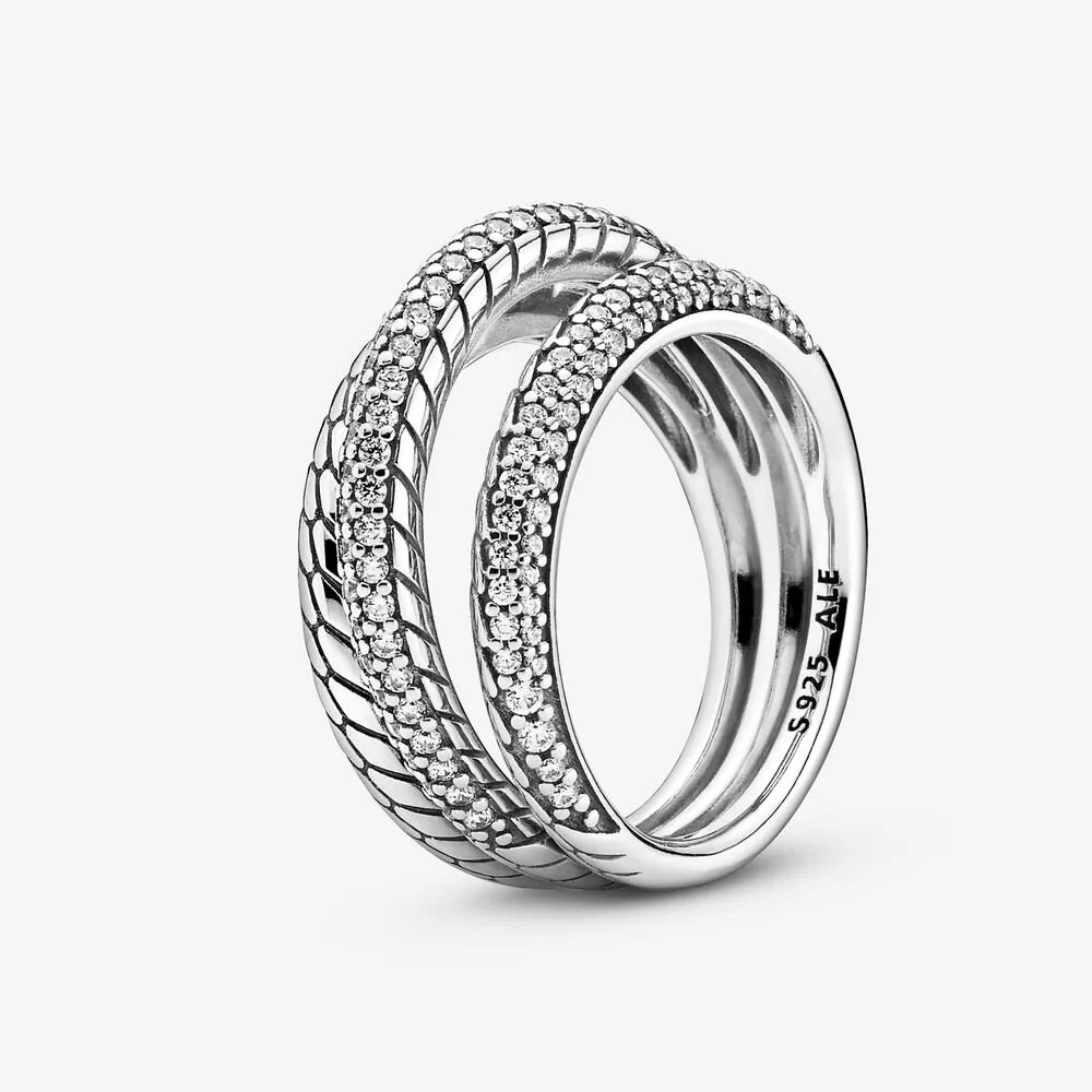 pandora triple band pavé snake chain pattern ring 199083c01