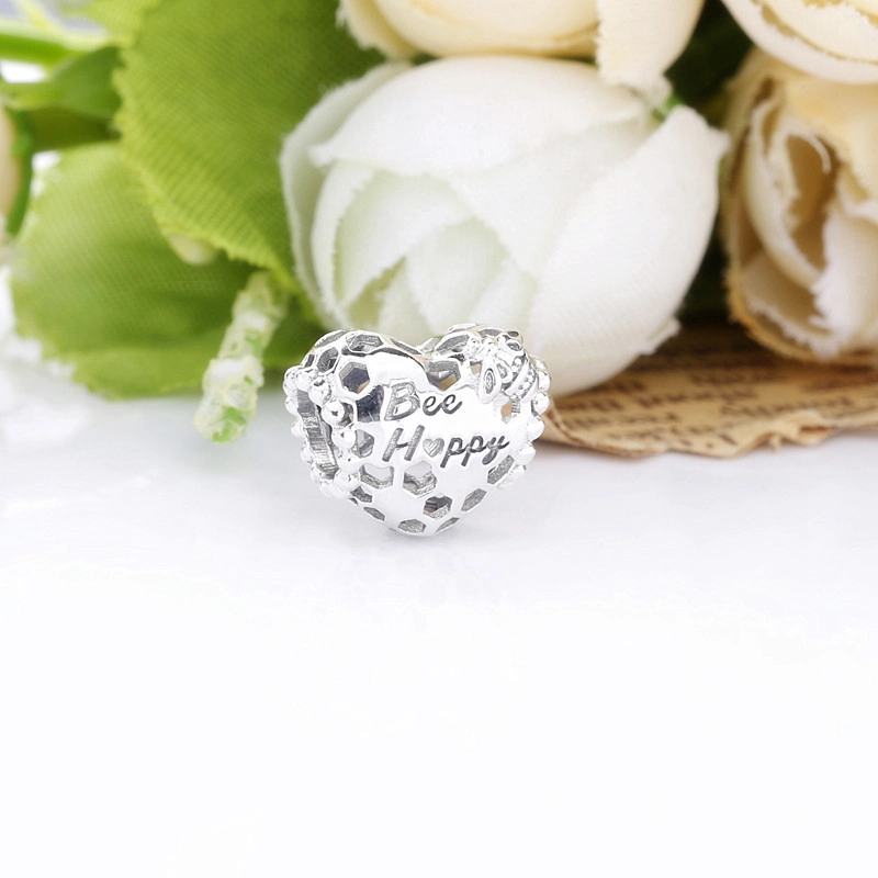 (image for) PANDORA Bee Happy Honeycomb Heart Charm - 798769C00 - View 2