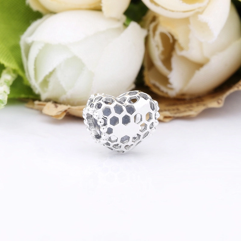(image for) PANDORA Bee Happy Honeycomb Heart Charm - 798769C00 - View 3