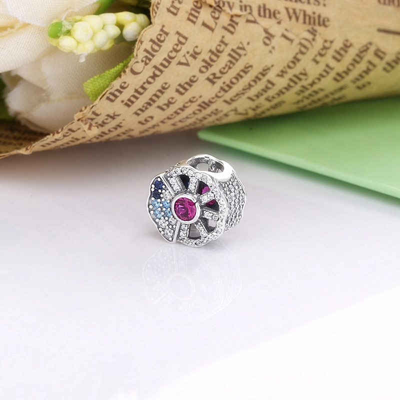 (image for) PANDORA Blue & Pink Fan Charm - 798178CZMX - View 3