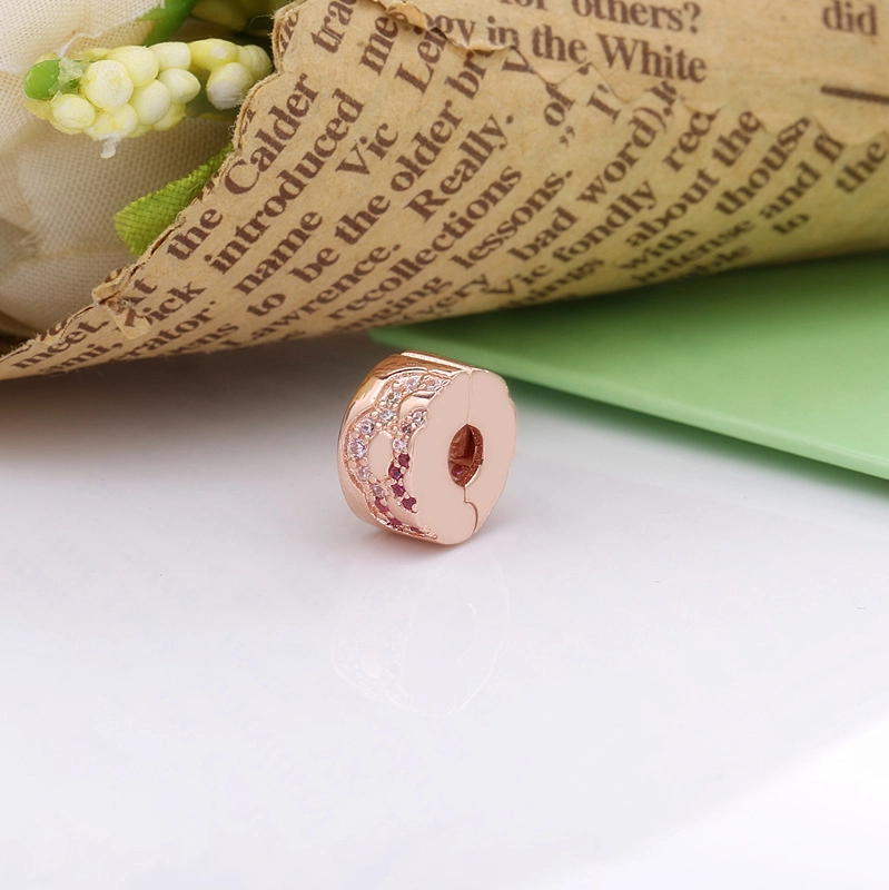 (image for) PANDORA Pink Fan Pattern Spacer Clip Charm - 788153C01 - View 2