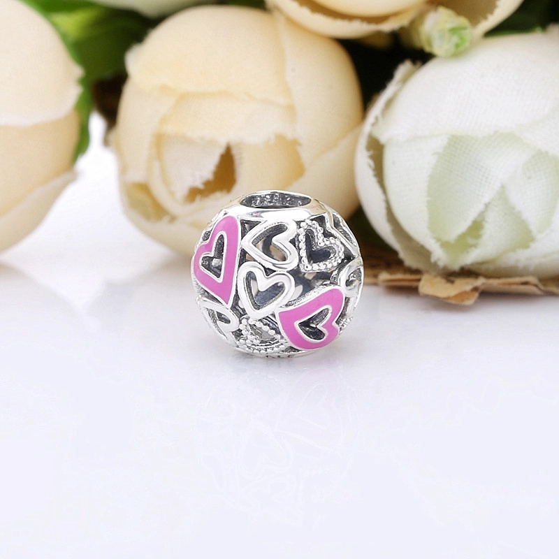 (image for) PANDORA Pink Openwork Freehand Heart Charm - 798677C01 - View 2