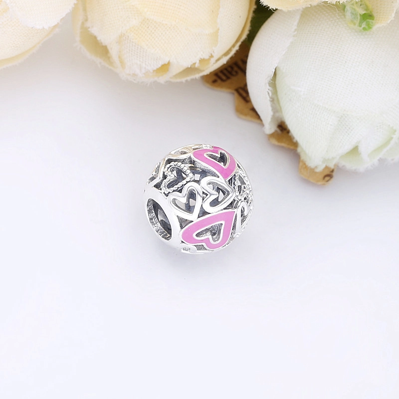 (image for) PANDORA Pink Openwork Freehand Heart Charm - 798677C01 - View 4