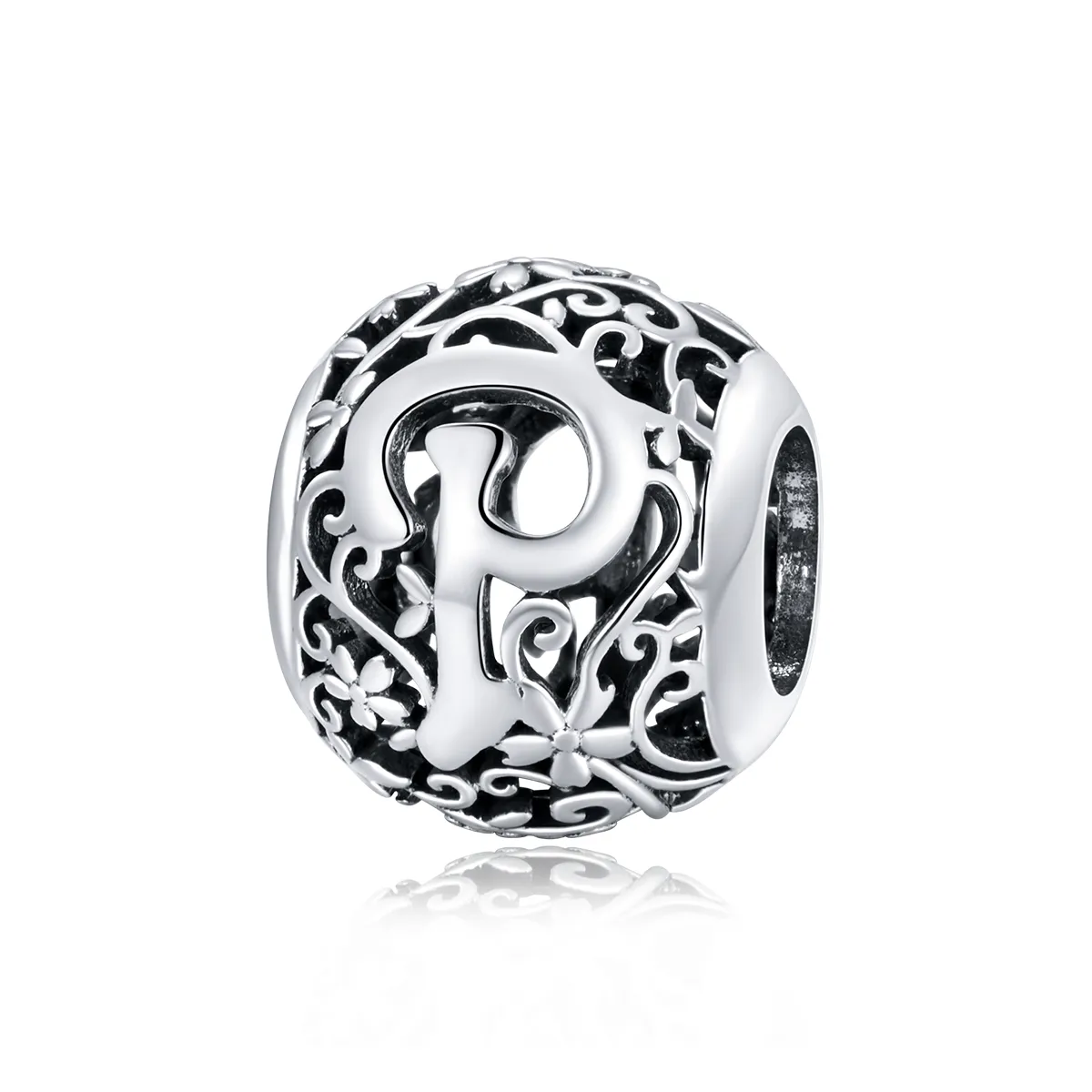 pandora style openwork flower letter p charm scc1444p