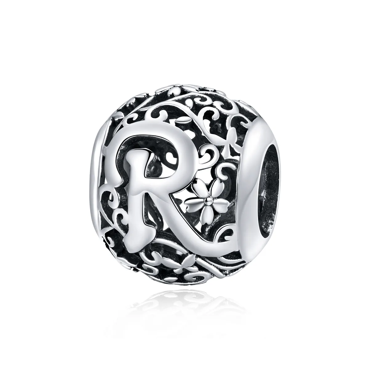 pandora style openwork flower letter r charm scc1444r
