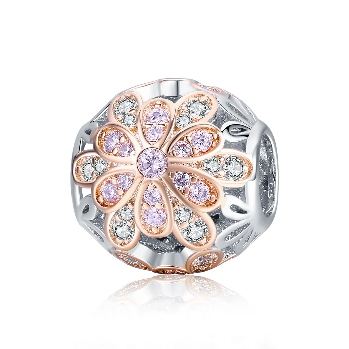 pandora style two tone flowers charm scc922