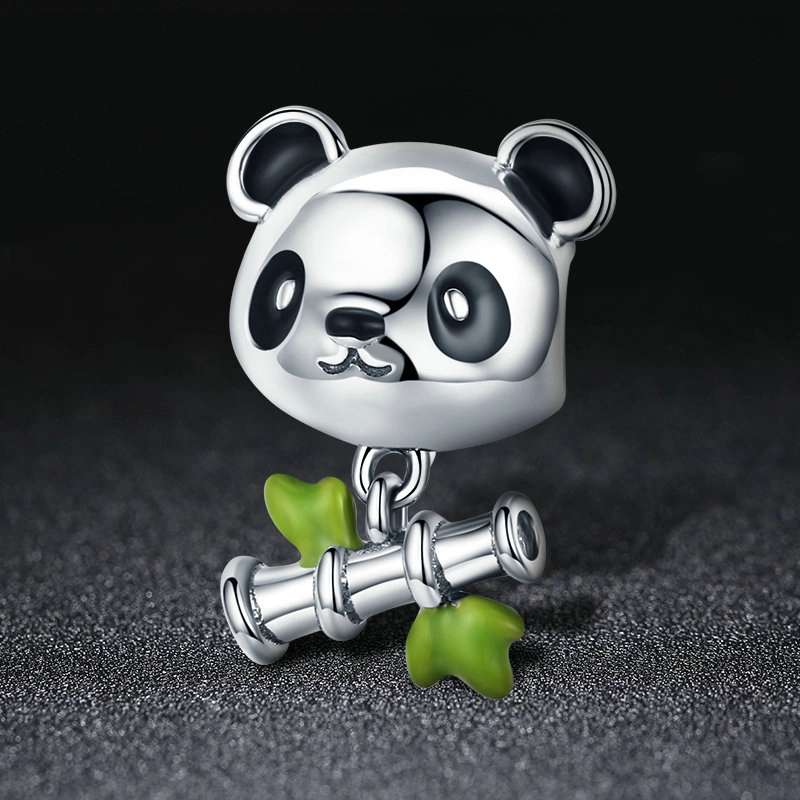 (image for) Pandora Style Silver Panda Loves to Eat Bamboo Charm - SCC325 - View 3